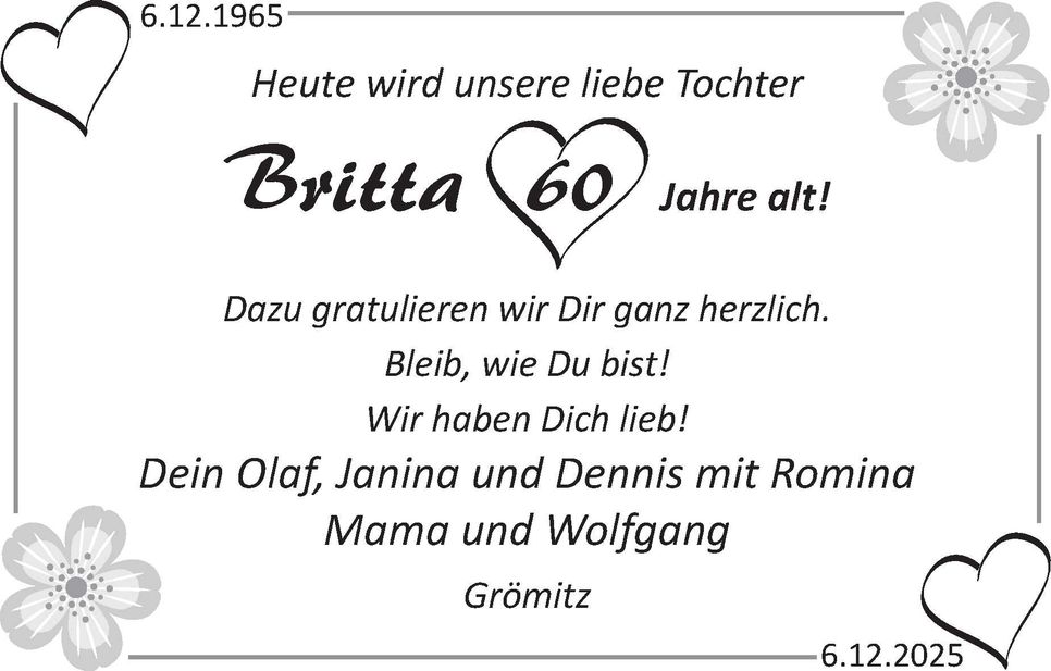 Britta 60. Geburtstag