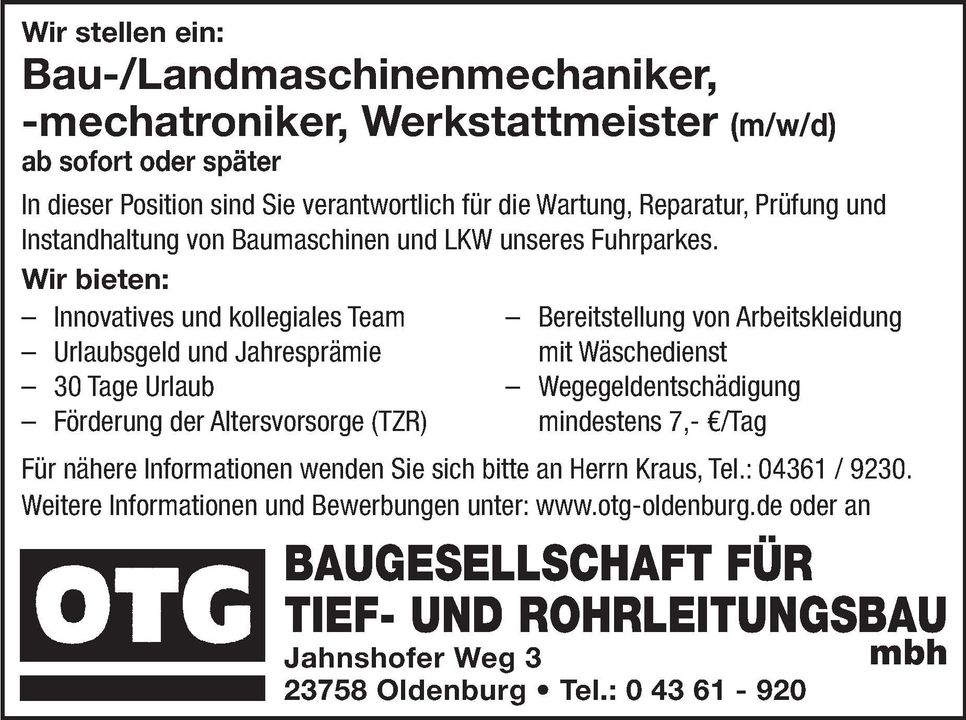 Werkstattmeister (m/w/d)