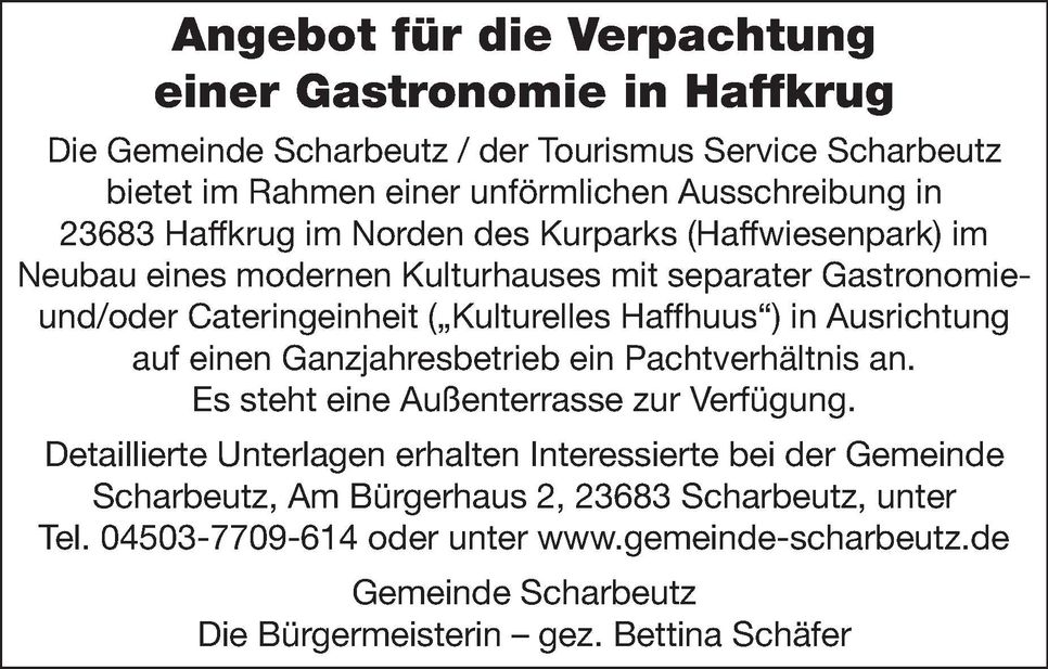 Verpachtung Gastronomie Haffkrug