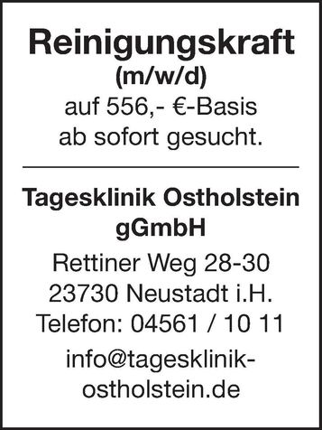 Stellenanzeige Reinigungskraft