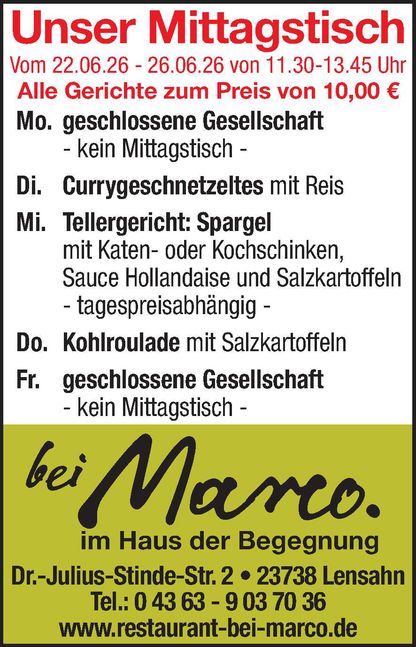 Mittagstisch 20.06.2026