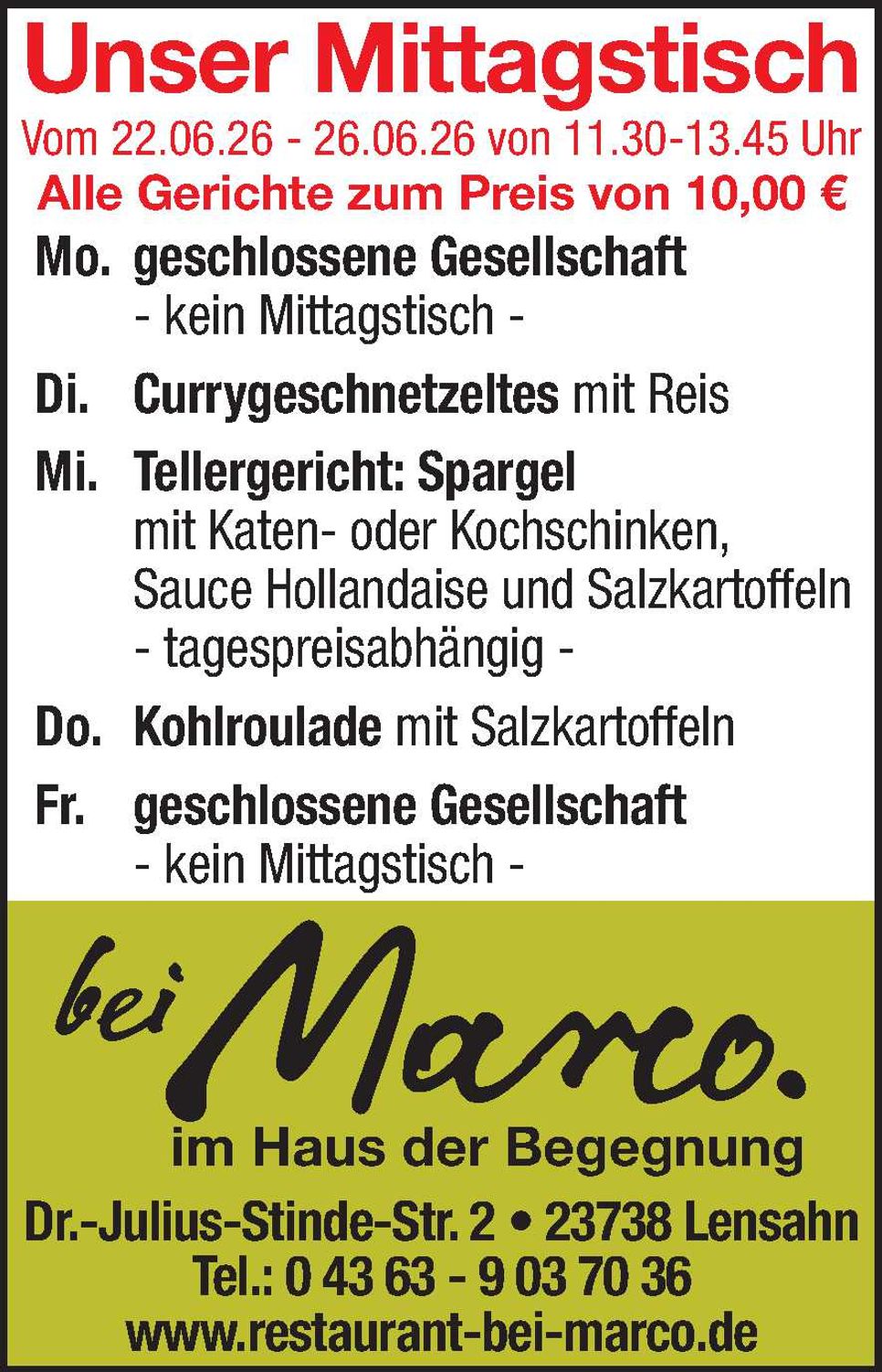 Mittagstisch 20.06.2026