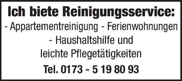 Reinigung - Haushaltshilfe - Pflege
