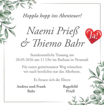 Hochzeitsanzeige Bahr / Prieß 