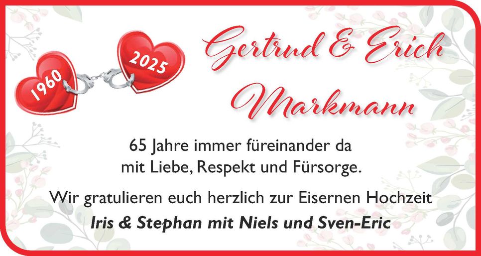 Eiserne Hochzeit Markmann