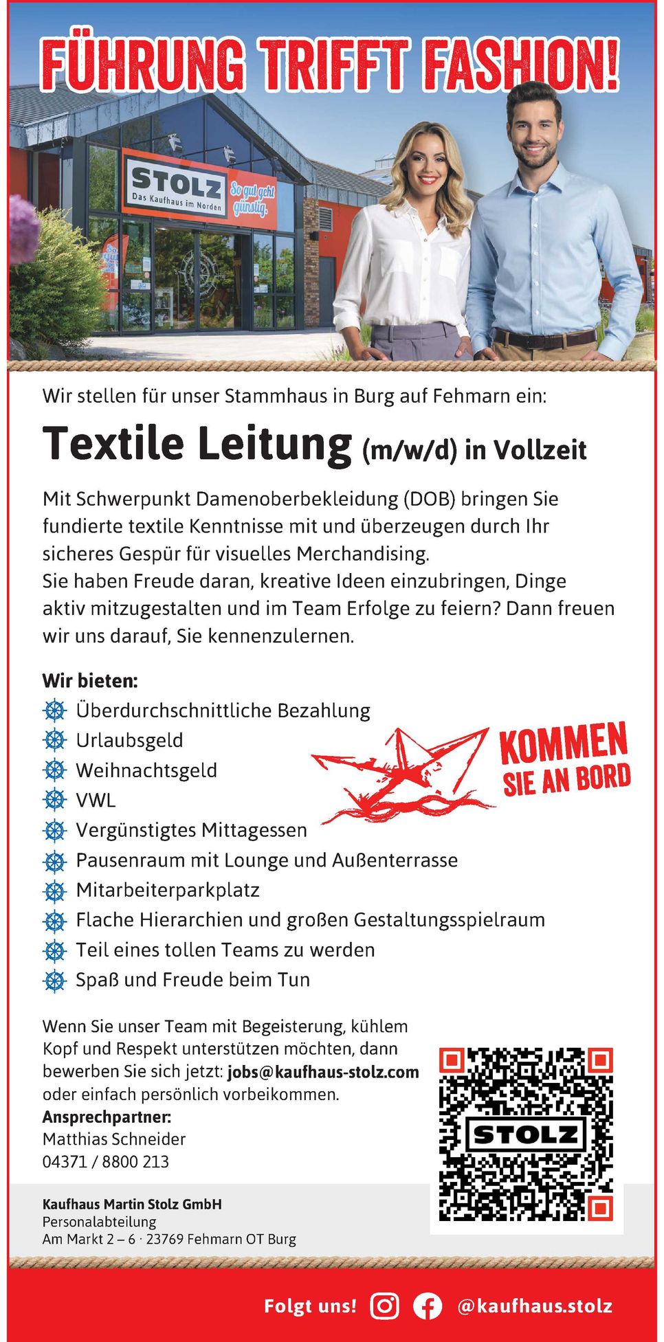Stellenanzeige Textile Leitung in Burg