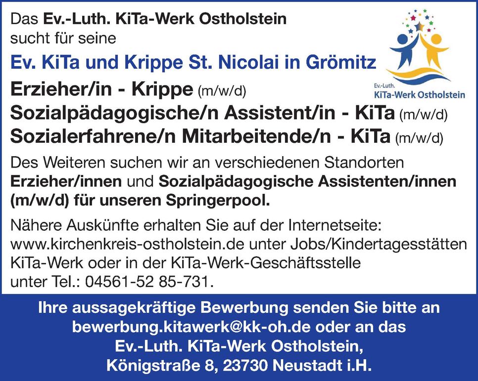 Stellenanzeige KiTa-Werk Ostholstein