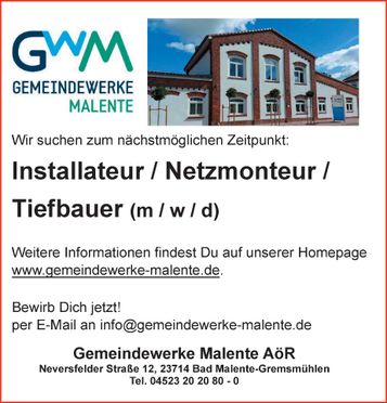 Stellenanzeige Installateur/Netzmonteur