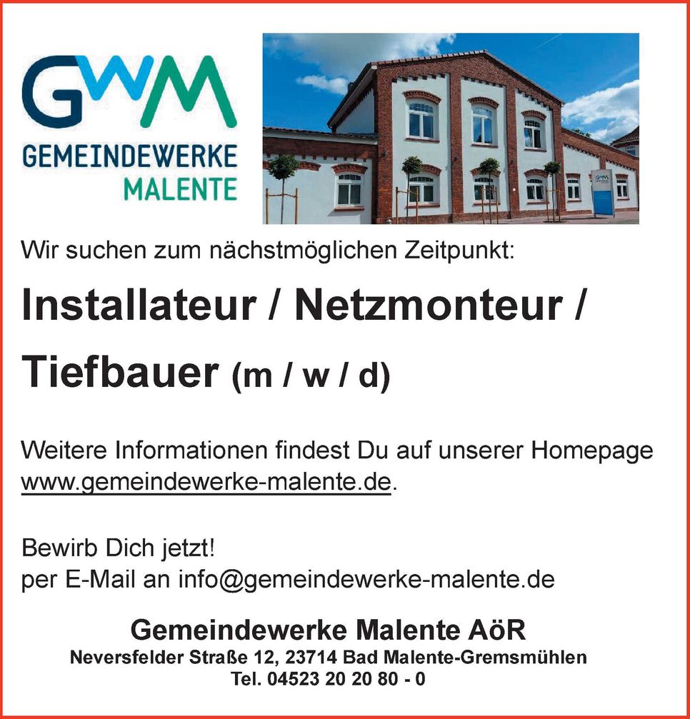Stellenanzeige Installateur/Netzmonteur