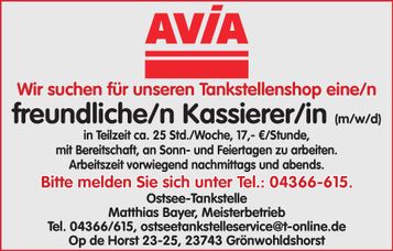 Stellenanzeige Kassierer/in