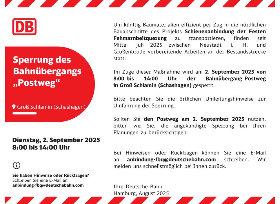 Sperrung Bahnübergang Schashagen 
