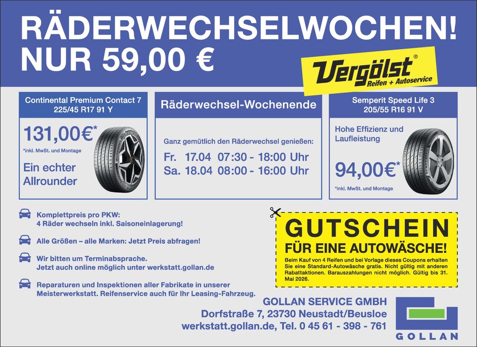 Reifenwechsel große Anzeige