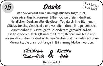 Danksagung Silberhochzeit