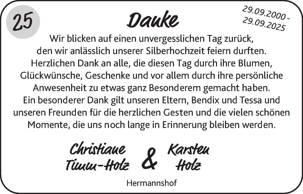 Danksagung Silberhochzeit