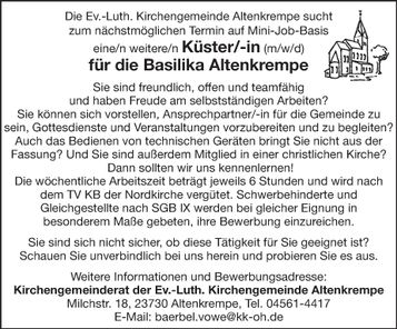 Stellenanzeige KüsterIn