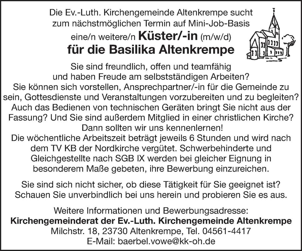 Stellenanzeige KüsterIn