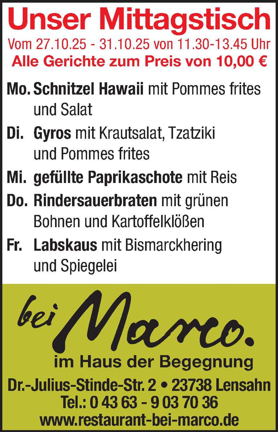 Mittagstisch 25.10.2025