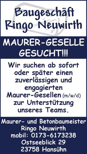 Stellenanzeige Maurer