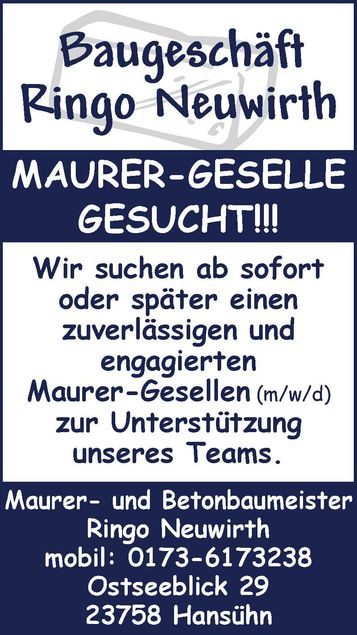 Stellenanzeige Maurer
