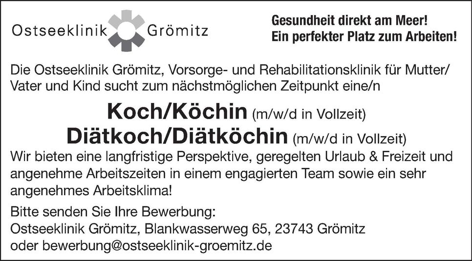Stellenanzeige Koch / Diätkoch