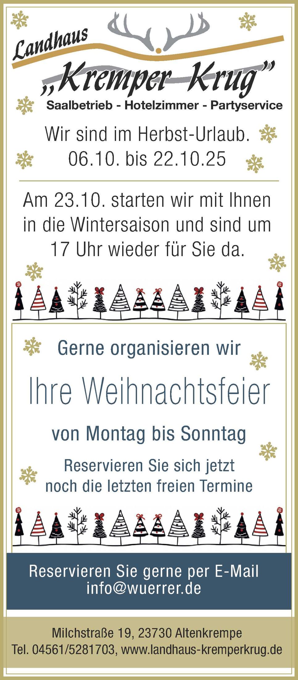 Urlaubs-Anzeige / Weihnachtsanzeige 
