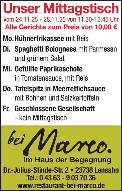 Mittagstisch 22.11.2025