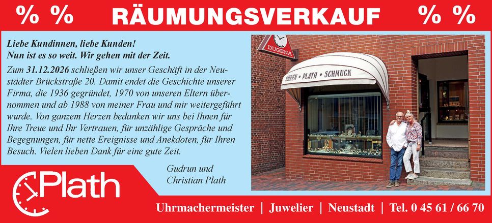 Geschäftsschließung 2026