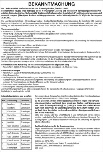 Bekanntmachung K 59 Logeberg-Beschendorf
