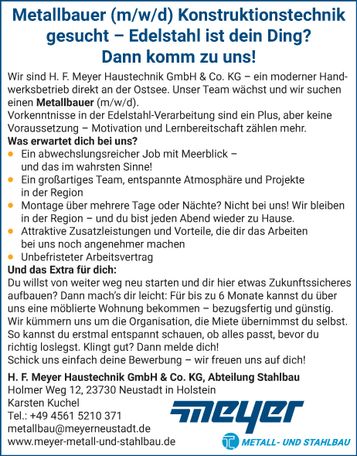 Stellenanzeige Metallbauer (m/w/d)