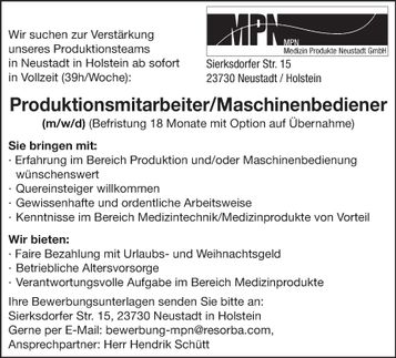 Produktionsmitarbeiter Mittwoch