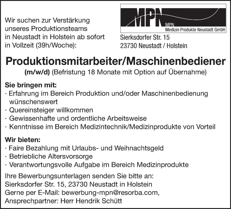 Produktionsmitarbeiter Mittwoch