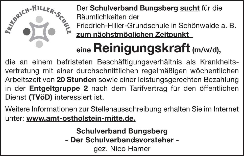 Stellenanzeige Reinigung Schule