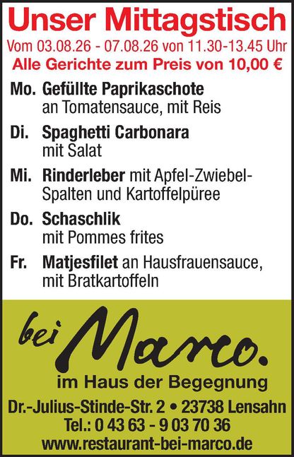 Mittagstisch 01.08.2026