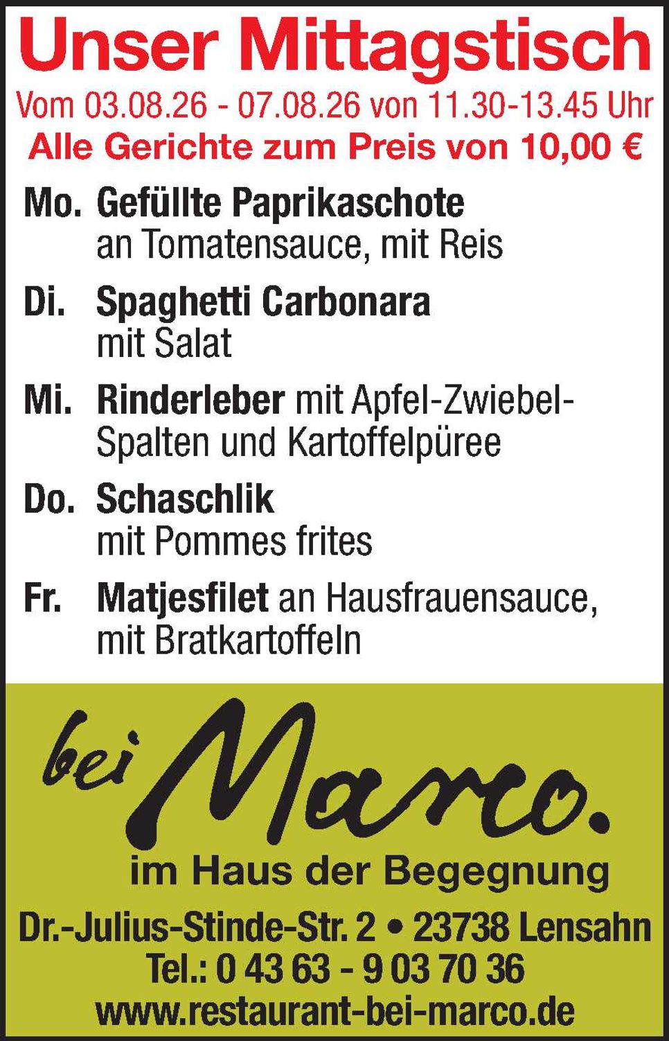 Mittagstisch 01.08.2026